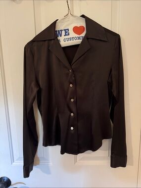 Silk Long-Sleeve Button-Down Shirt in Dark Brown